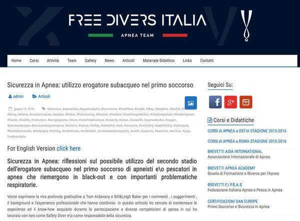 Foto per «Sicurezza in apnea, un articolo di Marco Cosentino»